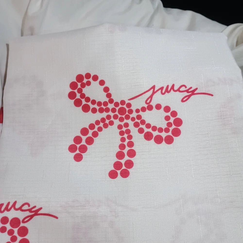 Juicy Couture Printed Shower Curtain with Hooks - White & Pink